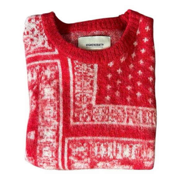 Highsnobiety Bandana Alpaca Sweater White Red Size Medium Soft Wool Blend - Picture 10 of 10